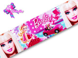 Barrotado Impreso con personajes Barbie – Muñeca, Fucsia, Rosa, Fondo Multicolor, Carro Barbie, Rostro Babie, 