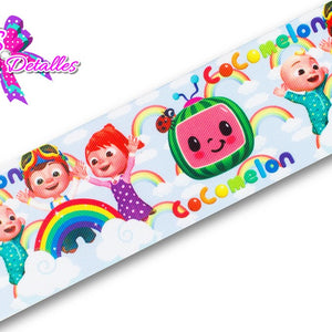 LBP07138 - Listón Estampado de 7,5 cm - Cocomelon (por metro)