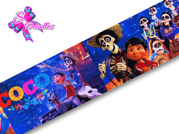 Barrotado Impreso con personajes Disney – Coco, Fondo Azul, Calaveras, Catrinas, 