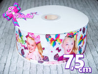 Liston Impreso con marca Jojo Siwa, Fondo Blanco, Estrellas, Moños, Lazos, 